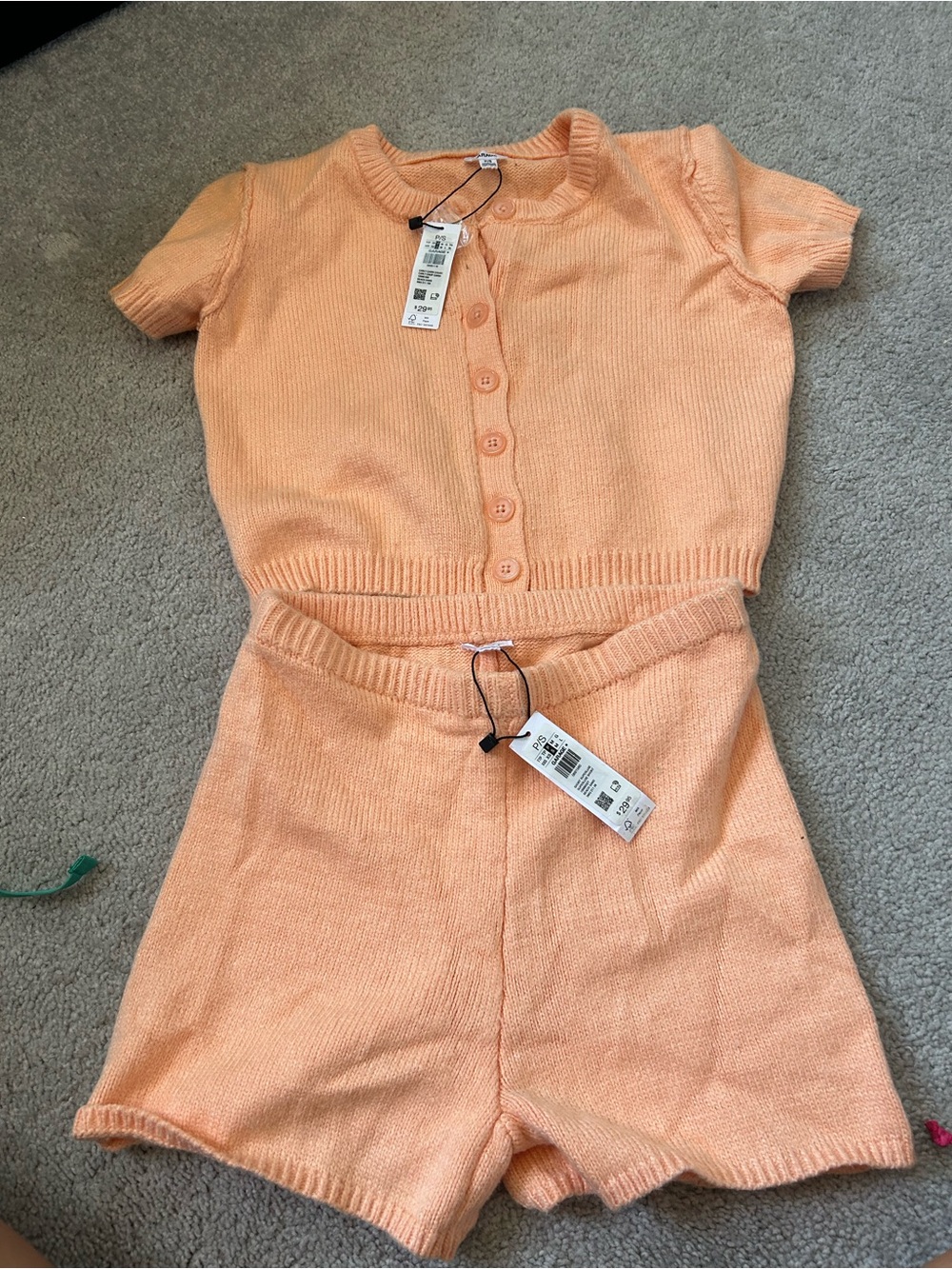 Garage set Peach Knit Button-Up Crop Top & High-Waist Too Shorts Set - Picture 2 of 4
